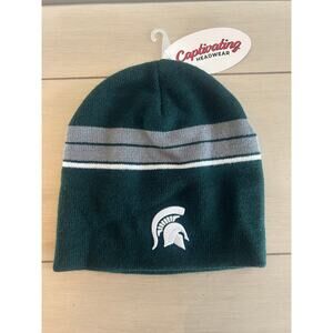 NWT Michigan State Spartans Beanie Hat Embroidered MSU Toque Cap Green White